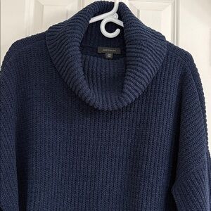 Ann Taylor Midnight Blue Cowl Neck Boxy Silhouette Sweater with Metallic Thread